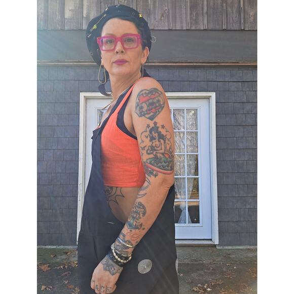 Douf. Black Nylon Wide Leg Rave Overalls Pockets Adjustable hem handmade 1 of 1 - Picture 4 of 5